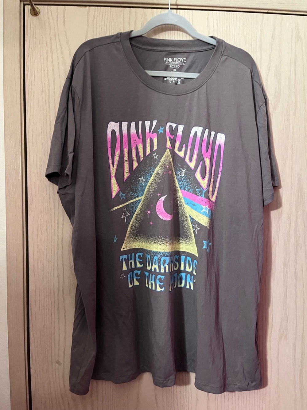 Pink Floyd Charcoal Tee with Pink, Gold and Blue Neon Graphic